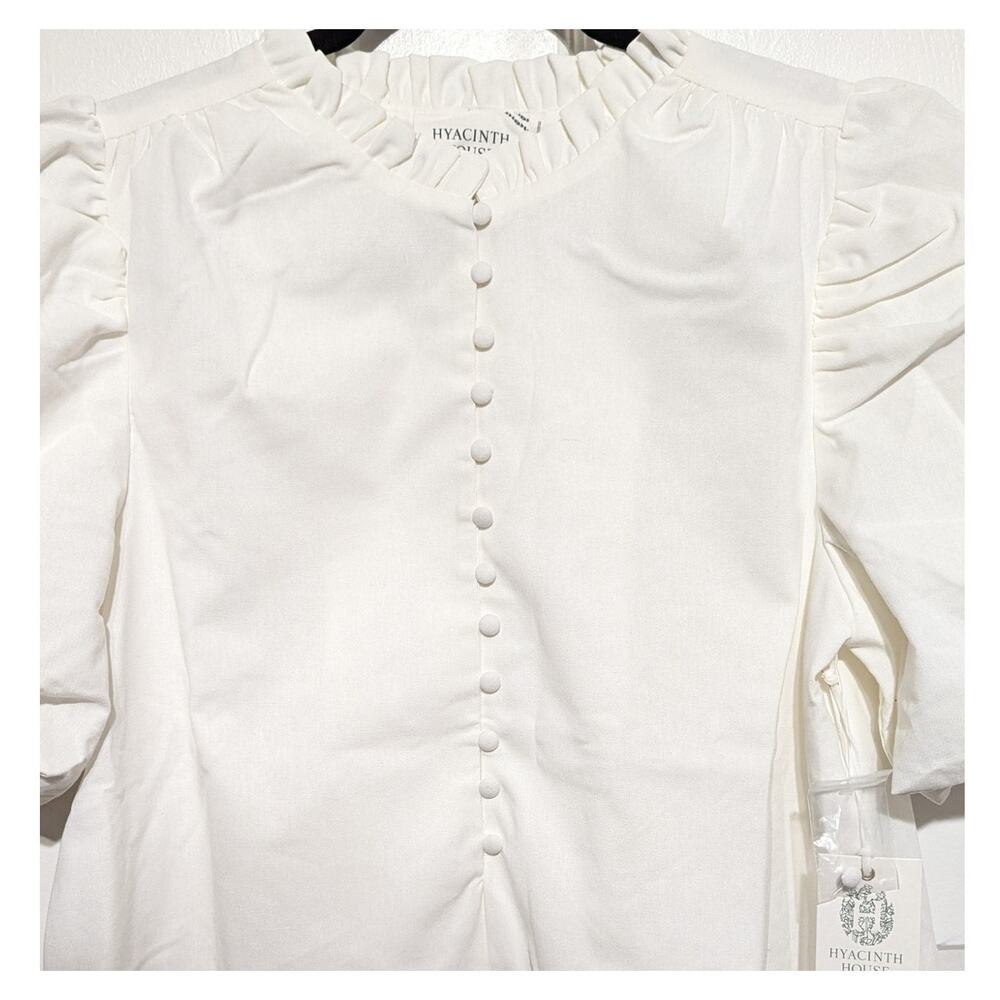 Tuckernuck Hyacinth House Mini Dress Large Embroidered White Navy Puff Sleeves - Picture 8 of 14